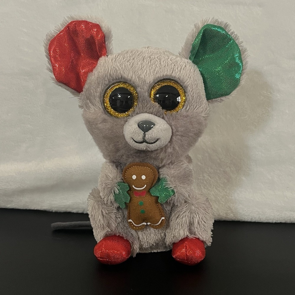 Ty Beanie Boos MAC Christmas Mouse Plush 2016 Gingerbread Man Yellow Eyes